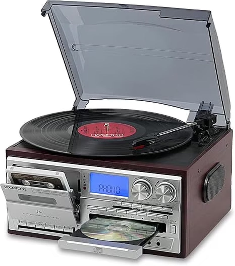 Vinyl Record Player 10 in 1 3 Speed Bluetooth Vintage Turntable CD Cassette Player AM/FM Radio USB Recorder Aux-In RCA Line-Out