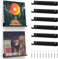 Vinyl Record Wall Mount, 12 Inch Black Acrylic Record Shelf, 6 Pack Vinyl Record Wall Display Holder for Daily LP Listening