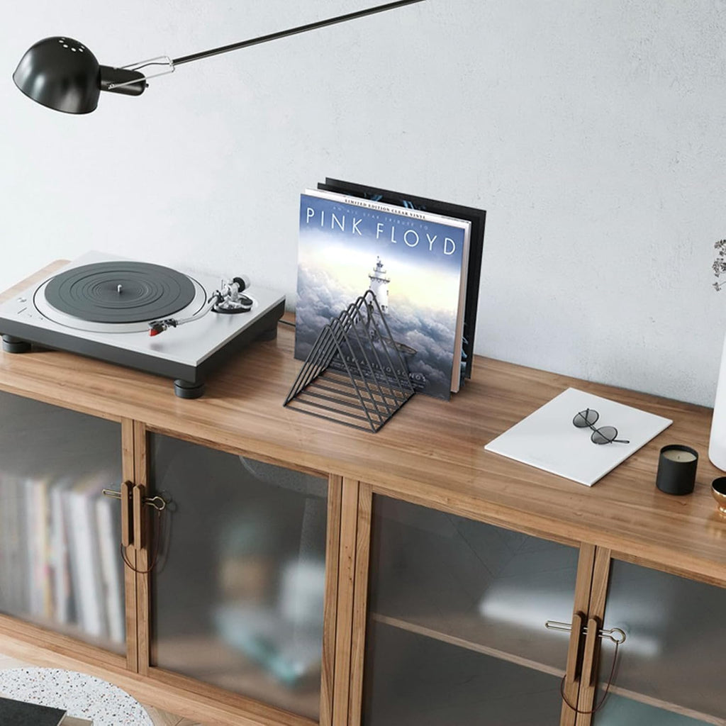 9 Slot Record Holder,Triangle Vinyl Record Storage, Black