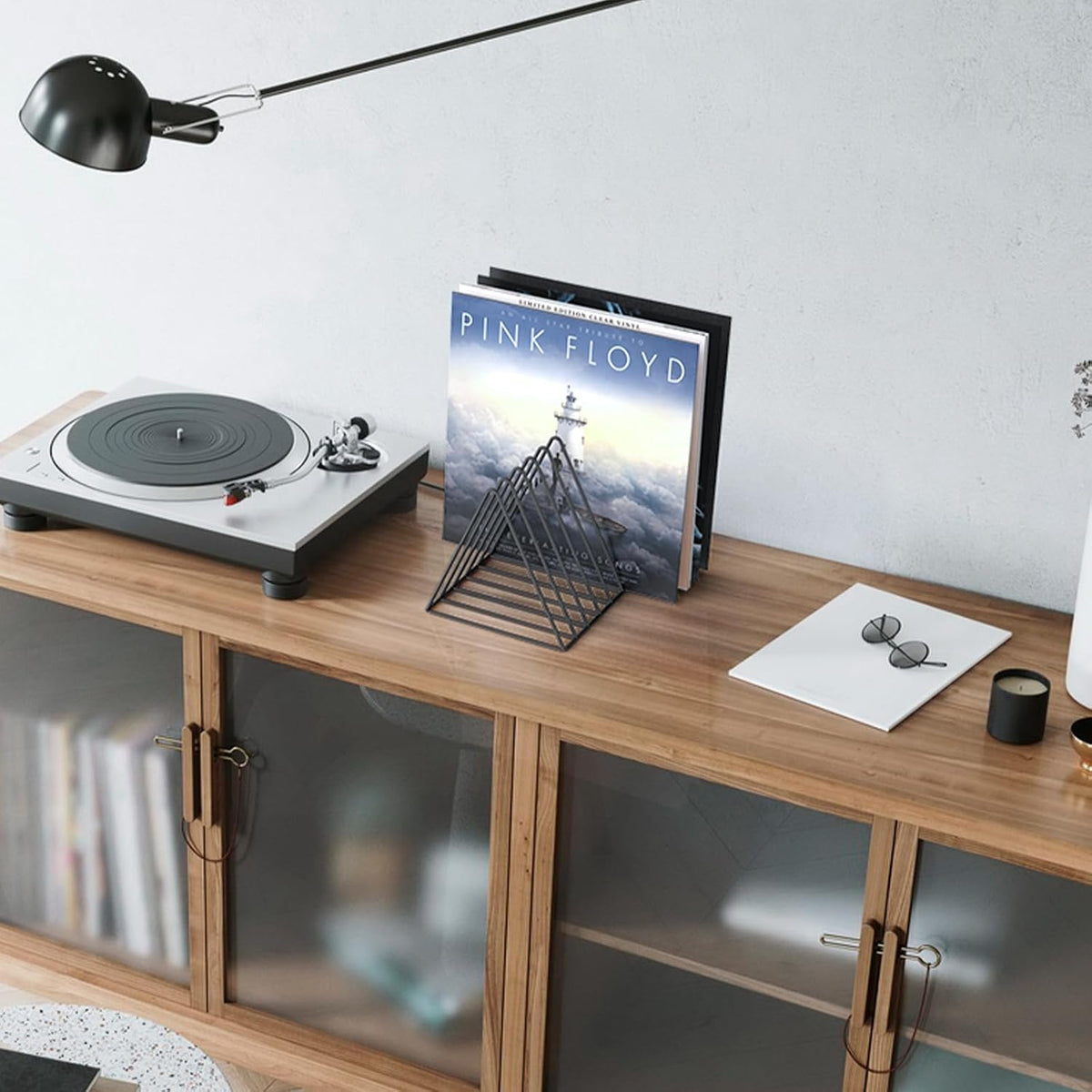 9 Slot Record Holder,Triangle Vinyl Record Storage, Black