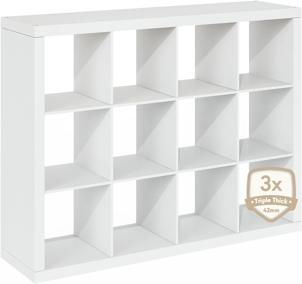 Cubicle Record Player Stand, 12-Cube Vinyl Record Storage, White