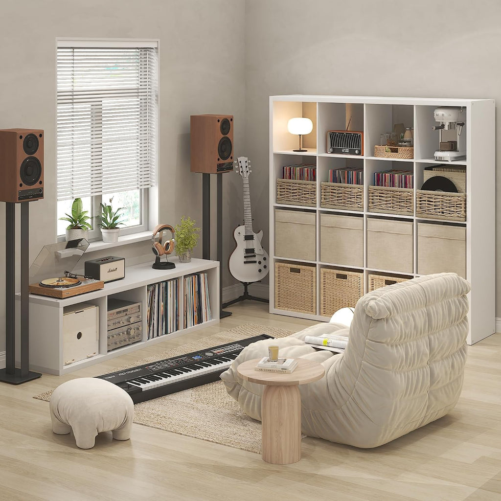 Cubicle Record Player Stand, 16-Cube Vinyl Record Storage, White