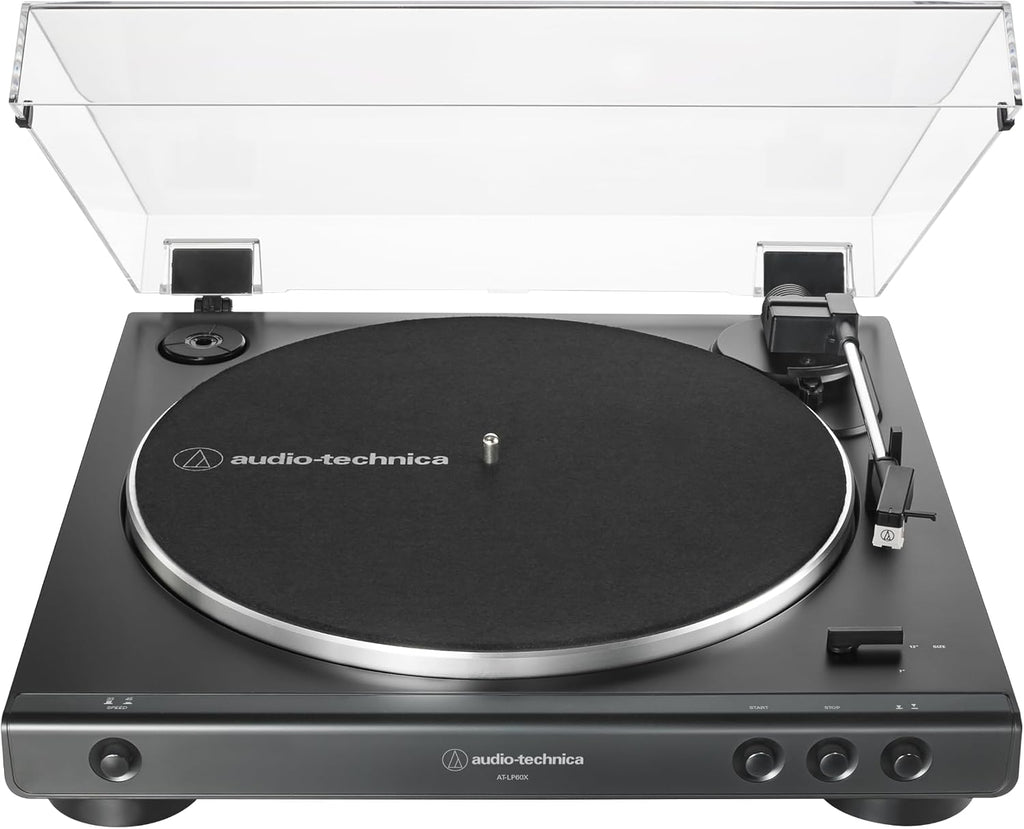 Audio-Technica AT-LP60X-BK Fully Automatic Belt-Drive Stereo Turntable, Black, Hi-Fidelity, Plays 33-1/3 and 45 RPM Vinyl Records, Dust Cover, Anti-Resonance, Die-Cast Aluminum Platter