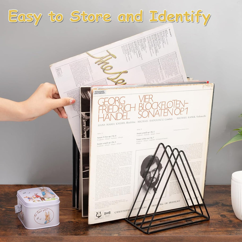9 Slot Record Holder,Triangle Vinyl Record Storage, Black