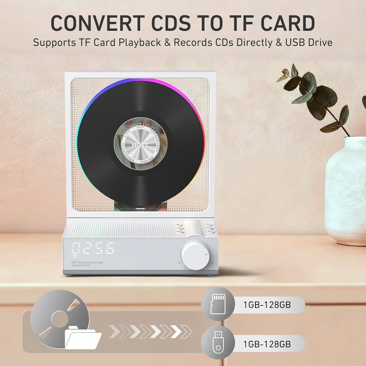 C229 Portable CD Player Bluetooth 5.3 CD Players for Home,Music Player with Hifi Speaker,Recheageable 4000Mah, Micro SD/AUX Desktop CD Players (White)