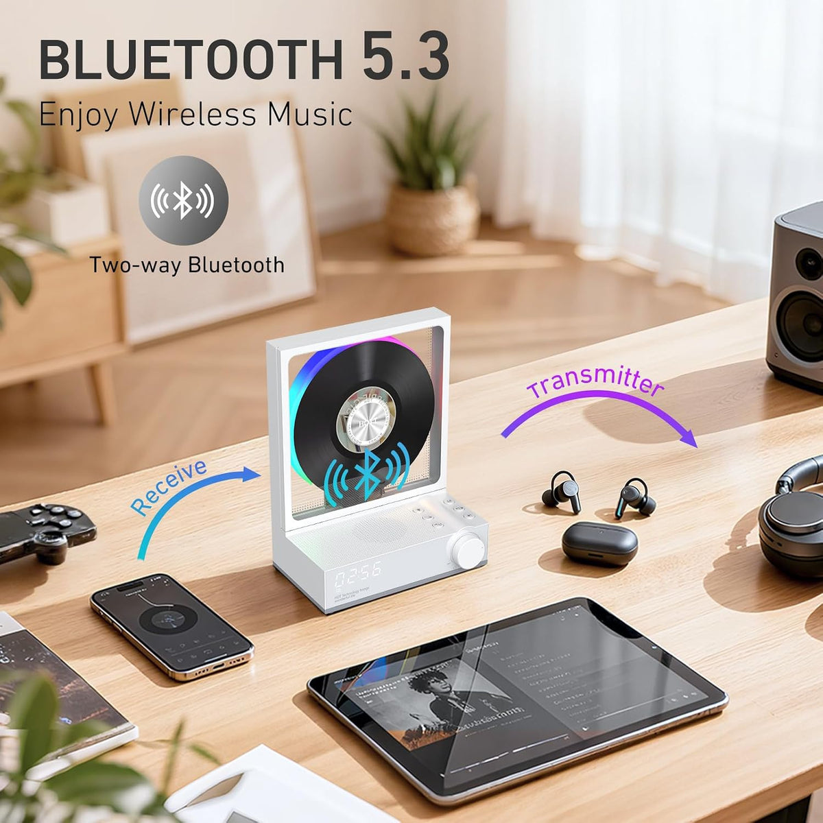 C229 Portable CD Player Bluetooth 5.3 CD Players for Home,Music Player with Hifi Speaker,Recheageable 4000Mah, Micro SD/AUX Desktop CD Players (White)
