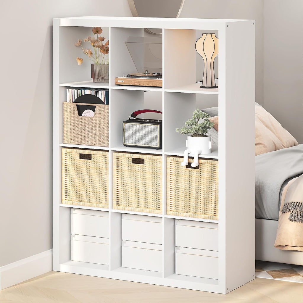Cubicle Record Player Stand, 12-Cube Vinyl Record Storage, White