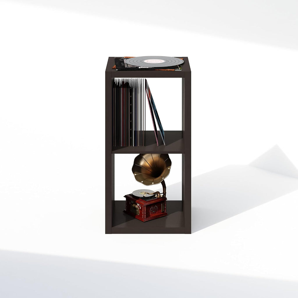 Cubicle Record Player Stand, 2-Cube Record Storage, Dark Oak