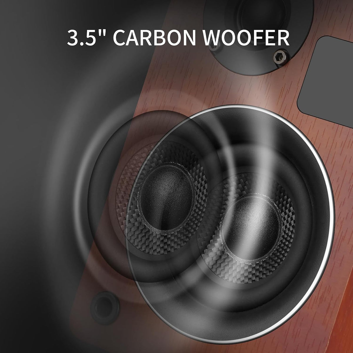 Powered Bluetooth 5.3 Bookshelf Speakers with Remote & LED Display, 3.5" Carbon Fiber Woofer, RCA AUX Input, Wooden Wired Wireless Speakers for Turntable, PC, TV, Gaming, Brown