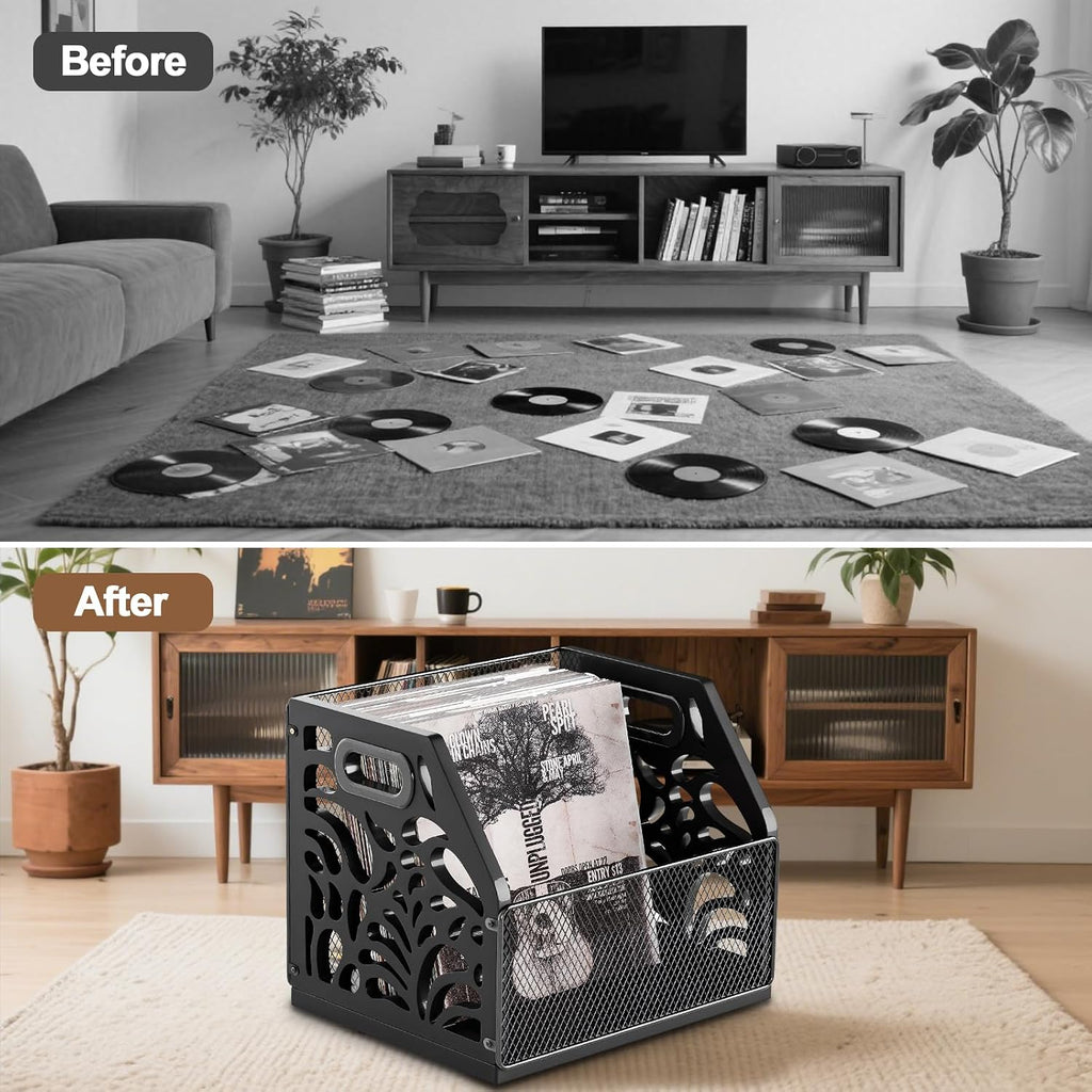 Vinyl Record Holder, Sturdy Wooden Album Storage for Vinyl Records