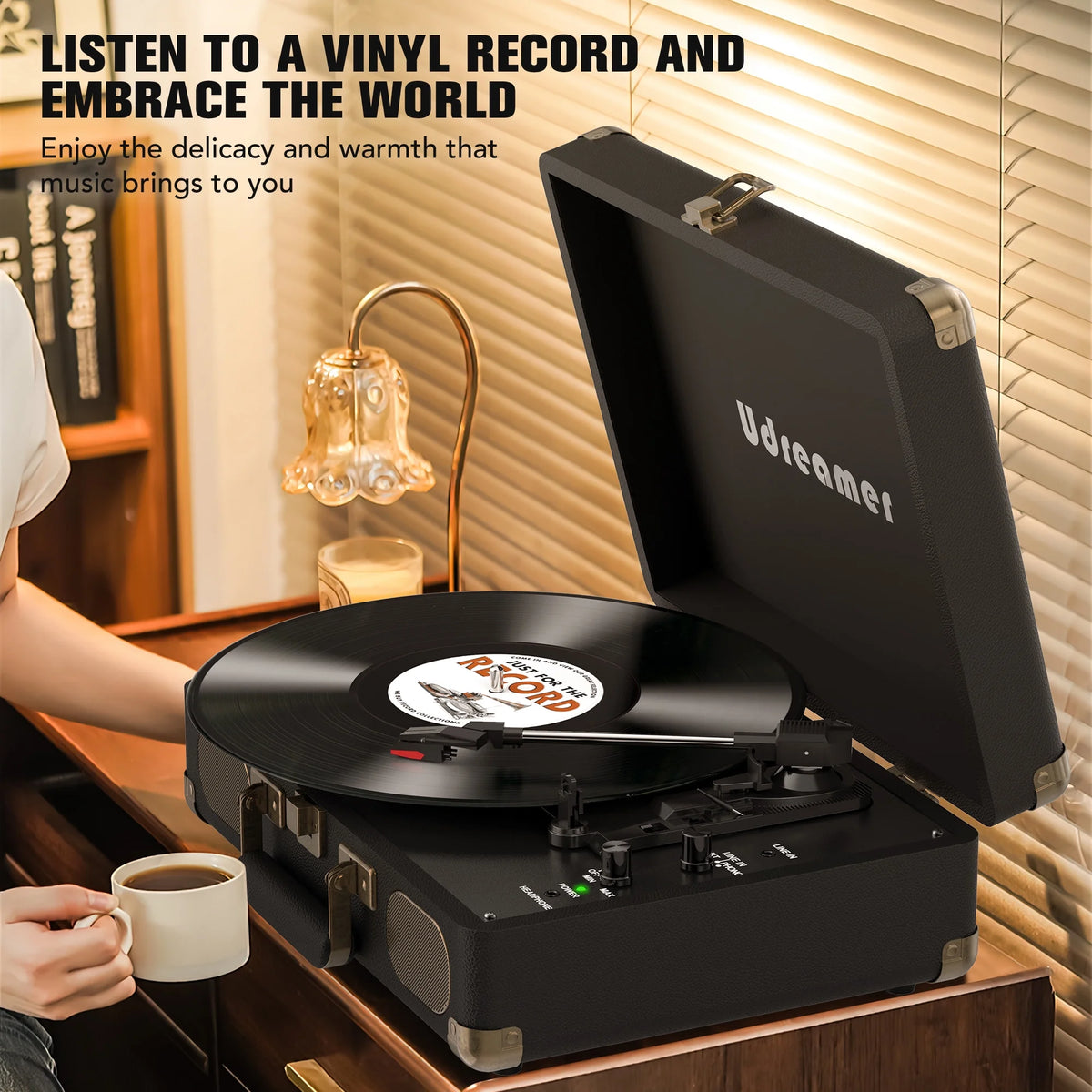 Vinyl Record Player with Speakers,Turntables for Vinyl Records,Portable Suitcase Vinyl Player (Tocadiscos De Vinilo),Black