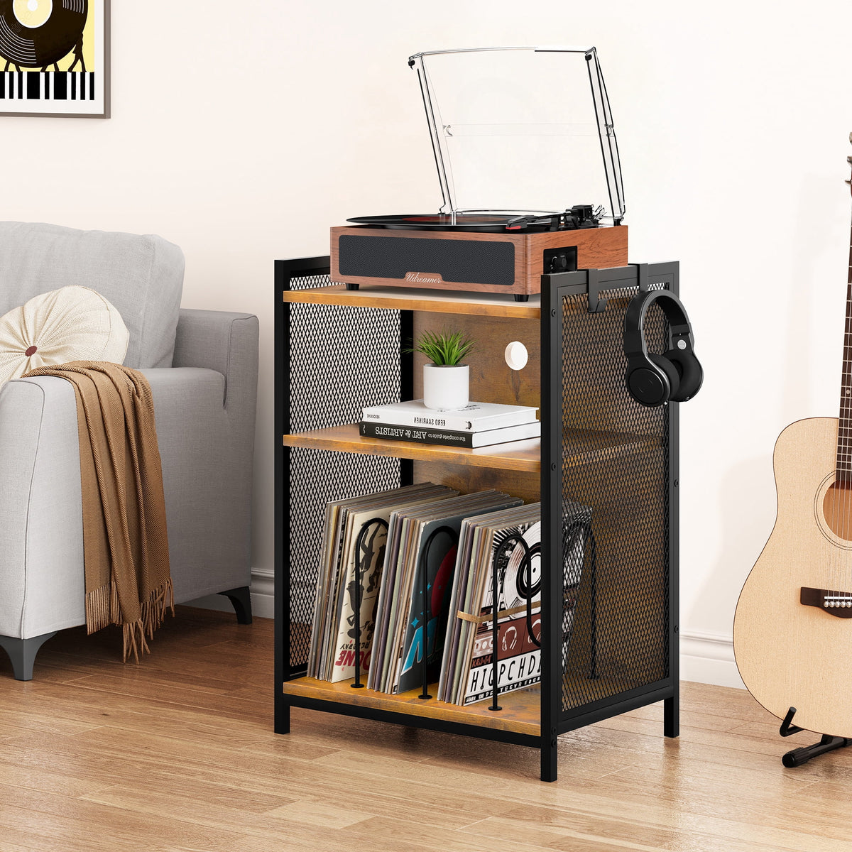 Vinyl Record Player with Speakers,Vinyl Player Turntables for Vinyl Records, Vintage Bluetooth Turntable,Brown