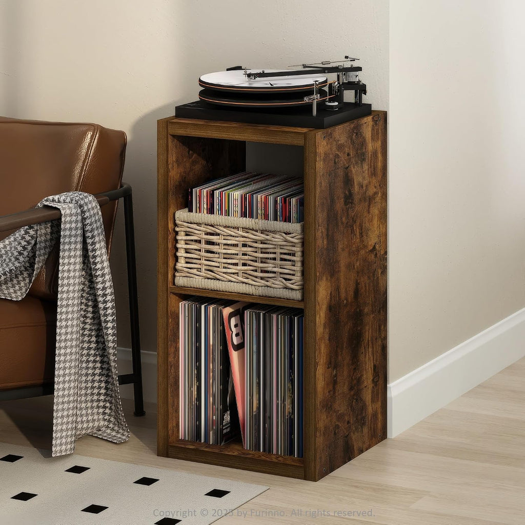 Cubicle Record Player Stand, 2-Cube Record Storage, Amber Pine