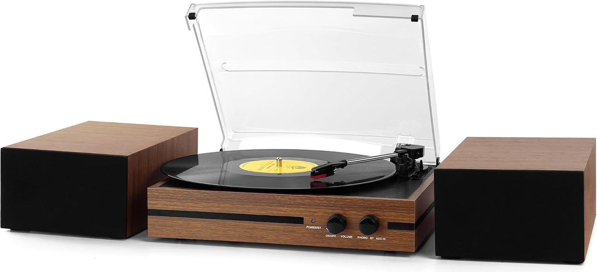 Vinyl Record Player with 2 External Stereo Speakers, Bluetooth, 3-Speed
