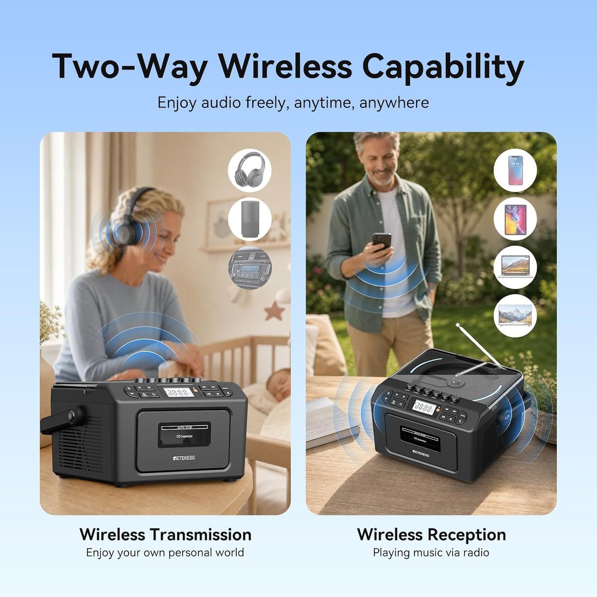 TR642 Boombox with CD and Cassette Player, Portable AM FM Radio