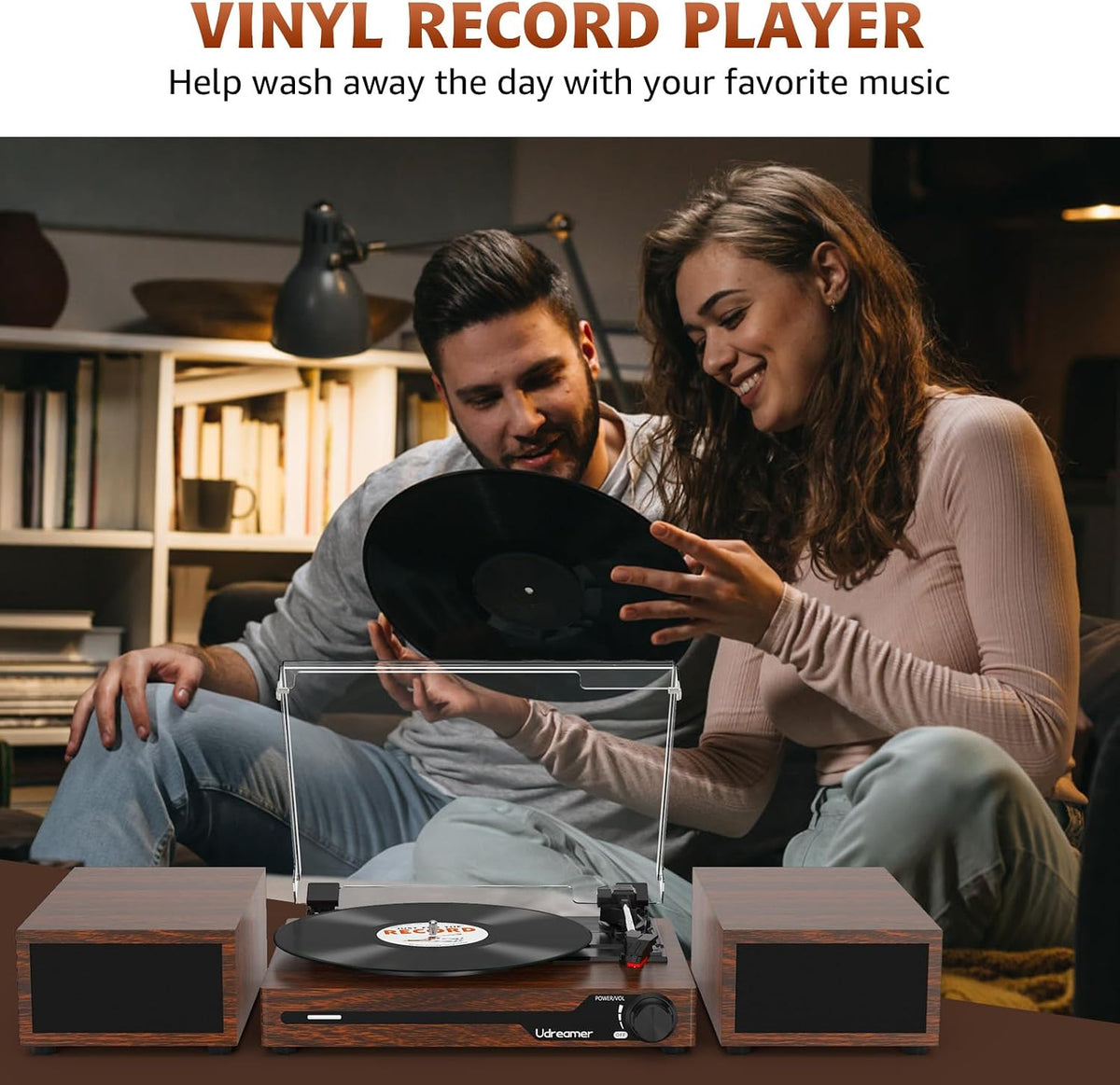 Vinyl Record Player with External Speakers, Bluetooth Turntable, Coffee