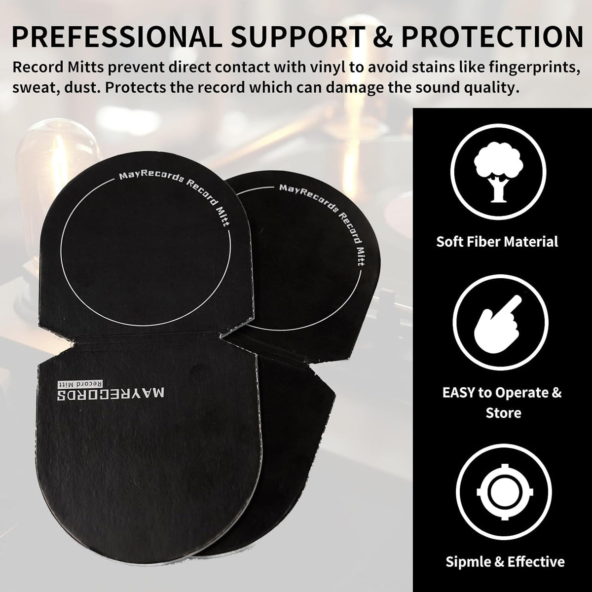 4PCS Record Mitt LP Handler Gripper Anti-Static Vinyl Record Protector