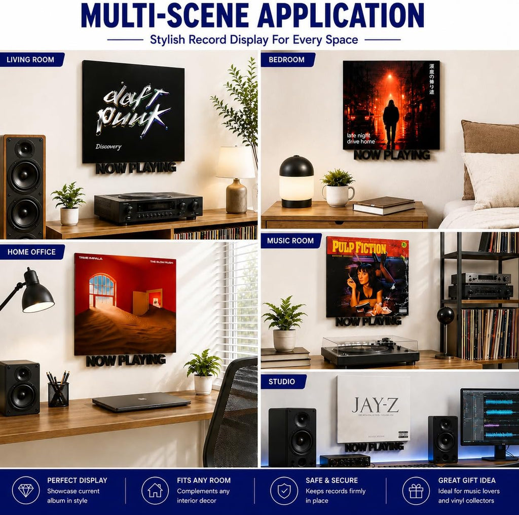 Now Playing Vinyl Record Stand Wall Mount(Black)