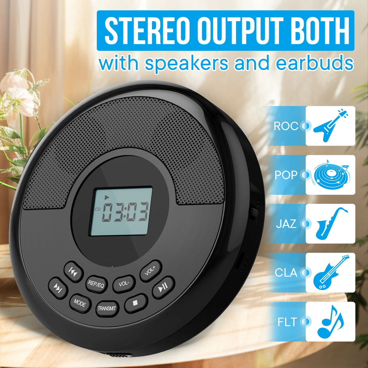 Portable Cd Walkman with Bluetooth Transimitting Cd Player Portable with Speakers and Earbuds Discman Rechargeable with USB