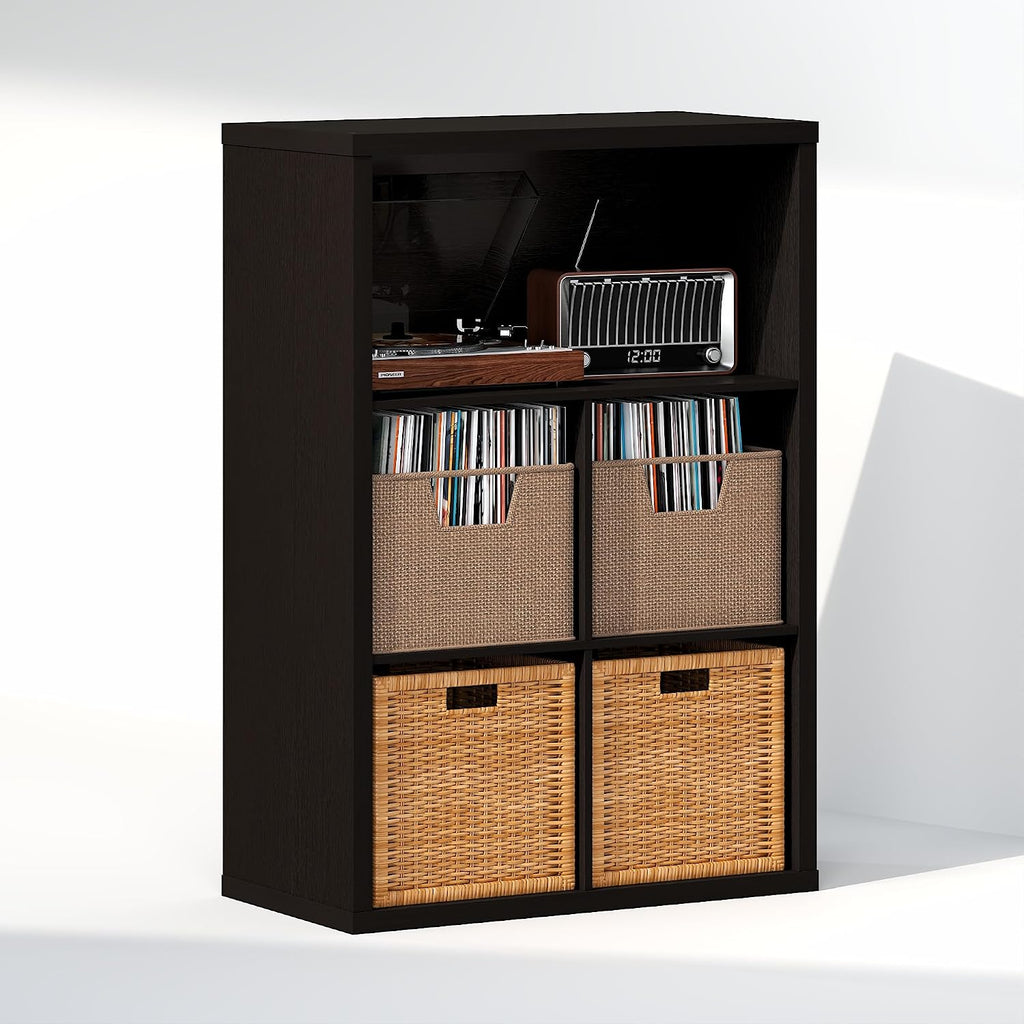 Cubicle Record Player Stand, 5-Cube Record Storage, Dark Oak
