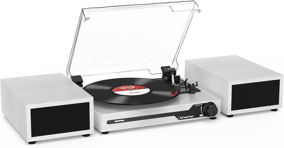 Vinyl Record Player with External Speakers, Bluetooth Turntable, White