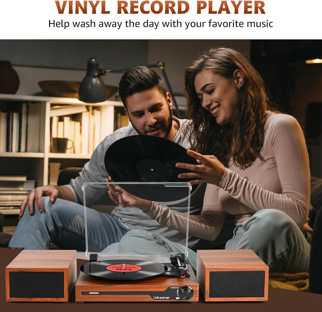 Vinyl Record Player with External Speakers, Bluetooth Turntable