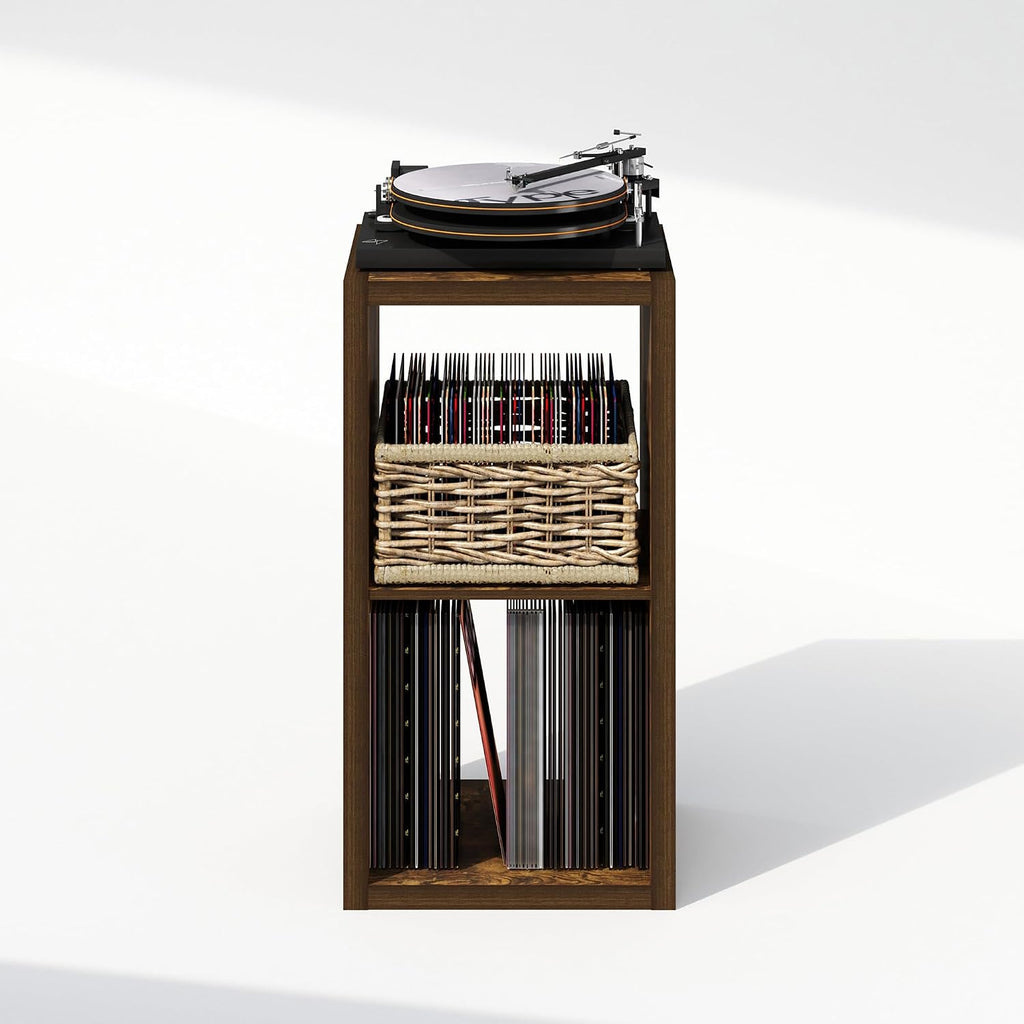 Cubicle Record Player Stand, 2-Cube Record Storage, Amber Pine
