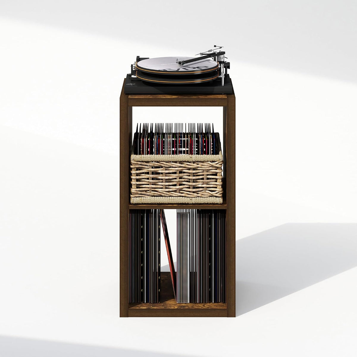 Cubicle Record Player Stand, 2-Cube Record Storage, Amber Pine