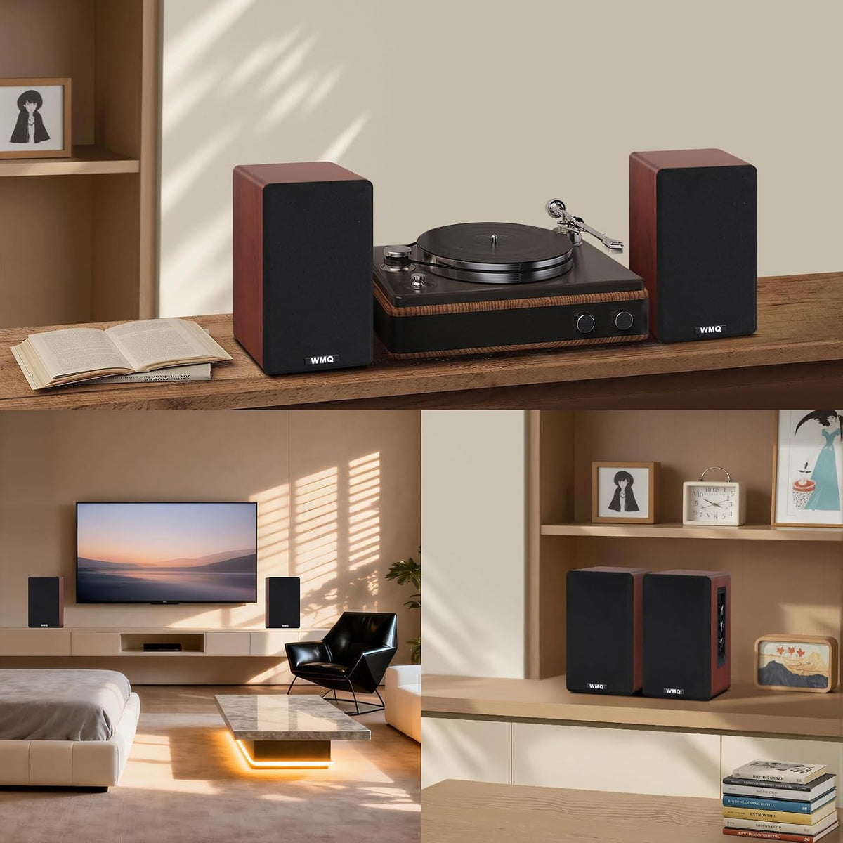 Powered Bluetooth 5.3 Bookshelf Speakers with Remote & LED Display, 3.5" Carbon Fiber Woofer, RCA AUX Input, Wooden Wired Wireless Speakers for Turntable, PC, TV, Gaming, Brown