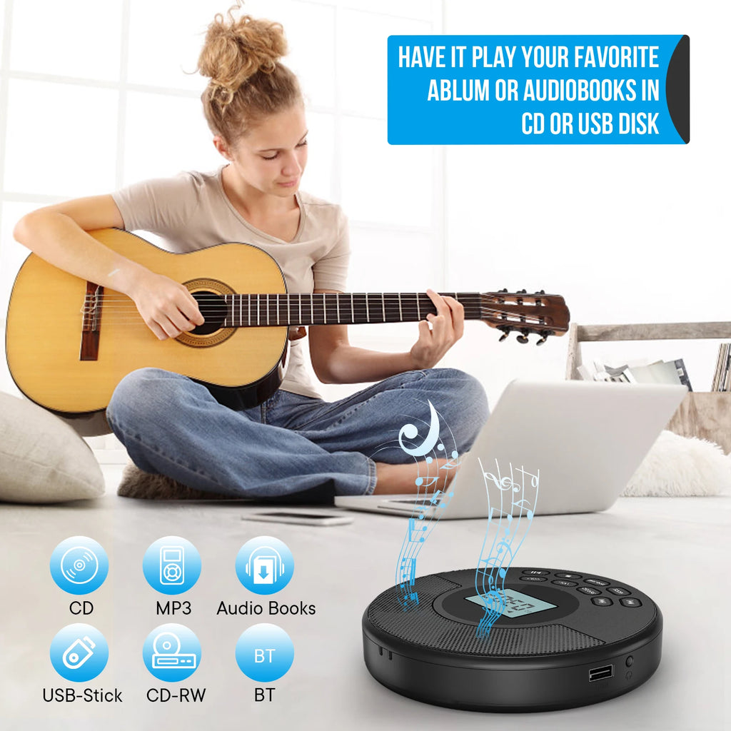 Portable Cd Walkman with Bluetooth Transimitting Cd Player Portable with Speakers and Earbuds Discman Rechargeable with USB