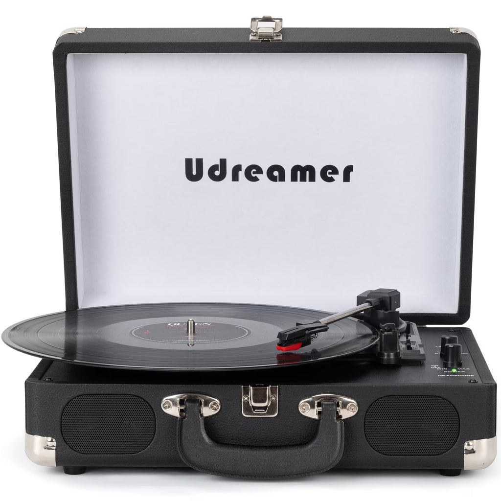 Vinyl Record Player with Speakers,Turntables for Vinyl Records,Portable Suitcase Vinyl Player (Tocadiscos De Vinilo),Black