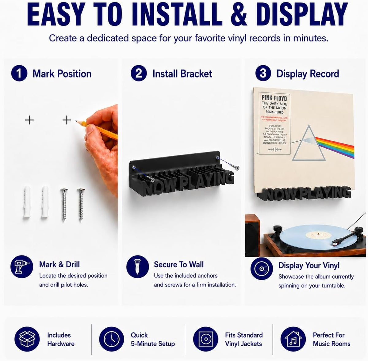 Now Playing Vinyl Record Stand Wall Mount(Black)