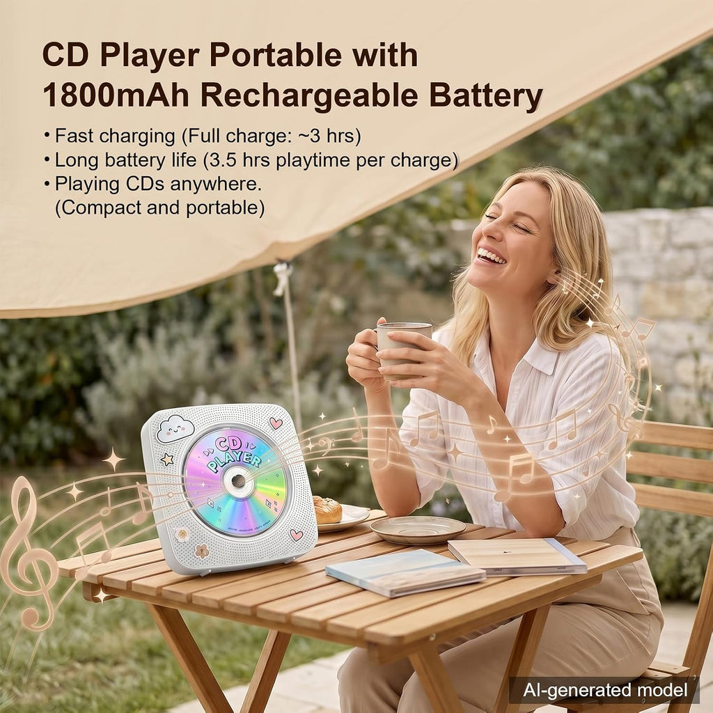 CD Player Portable Bluetooth CD Players for Home Rechargeable