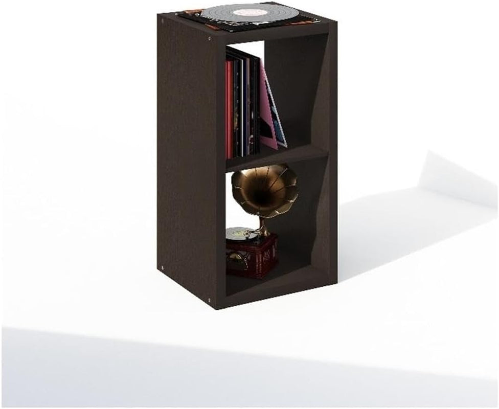 Cubicle Record Player Stand, 2-Cube Record Storage, Dark Oak