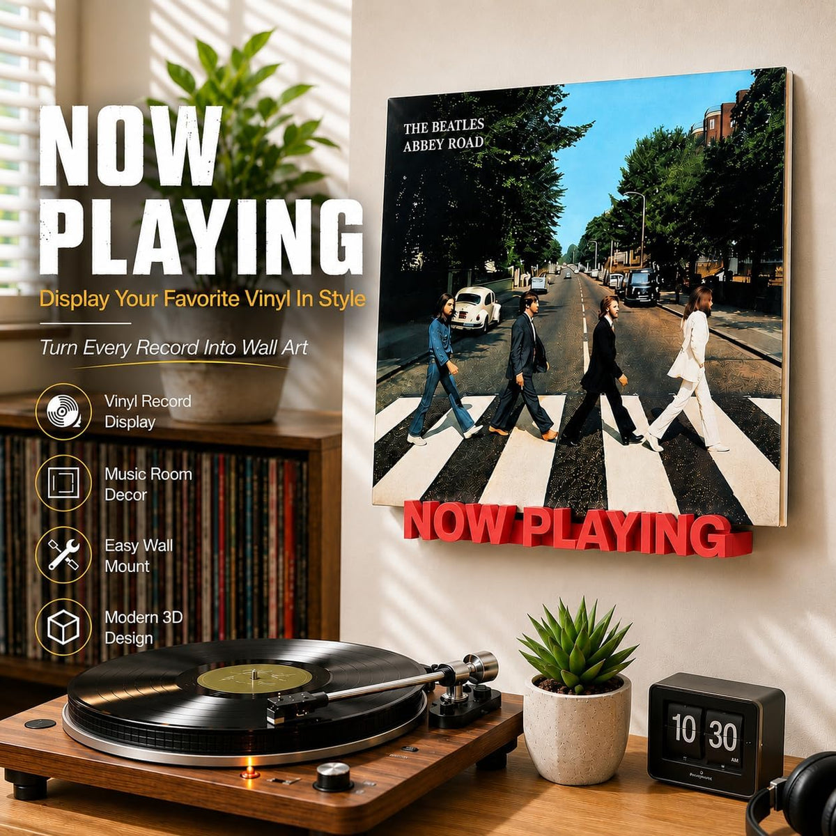 Now Playing Vinyl Record Stand Wall Mount，Record Display Stand for Vinyl Records and LP Record Floating Shelves Record Storage Holder(Red)