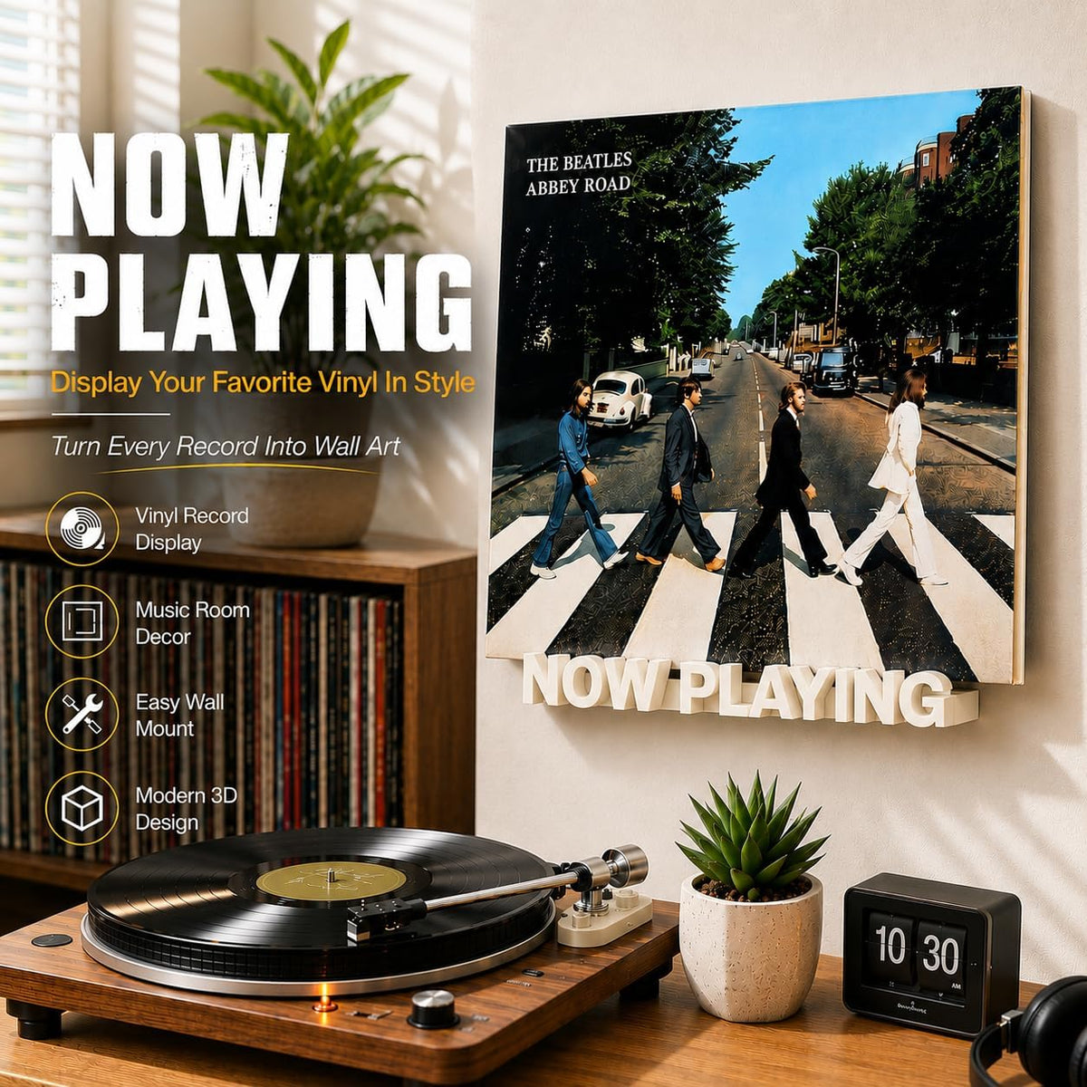 Now Playing Vinyl Record Stand Wall Mount，Record Display Stand for Vinyl Records and LP Record Floating Shelves Record Storage Holder(Lvory)