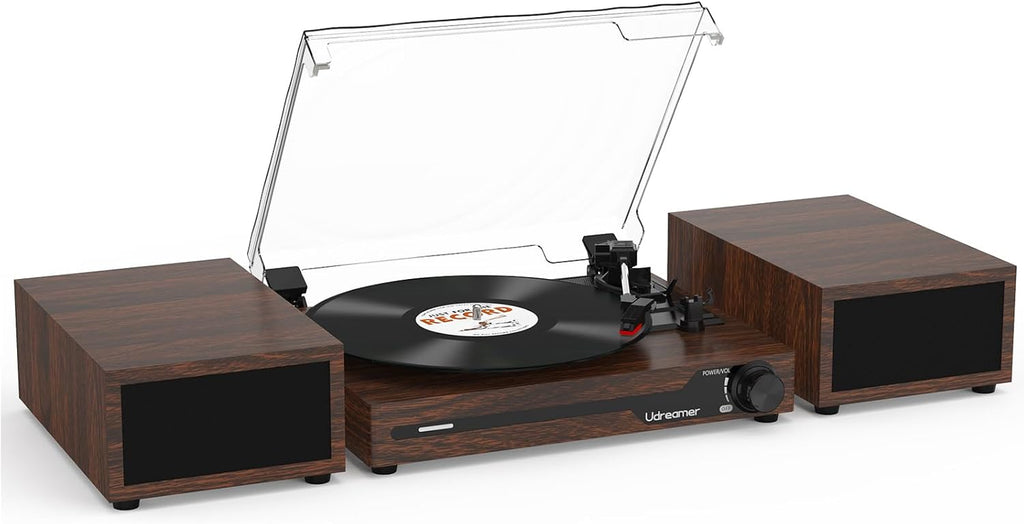 Vinyl Record Player with External Speakers, Bluetooth Turntable, Coffee