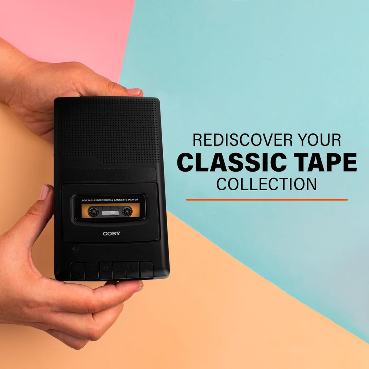 CVR22 Portable Cassette Player and Tape Cassette Recorder with Built-In Microphone, Built-In Handle, and One-Touch Recording with Automatic Stop - Black