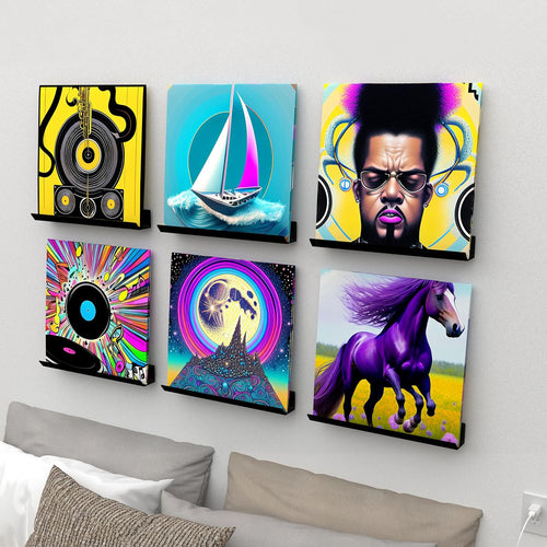Vinyl Record Wall Mount, 12 Inch Black Acrylic Record Shelf, 6 Pack Vinyl Record Wall Display Holder for Daily LP Listening