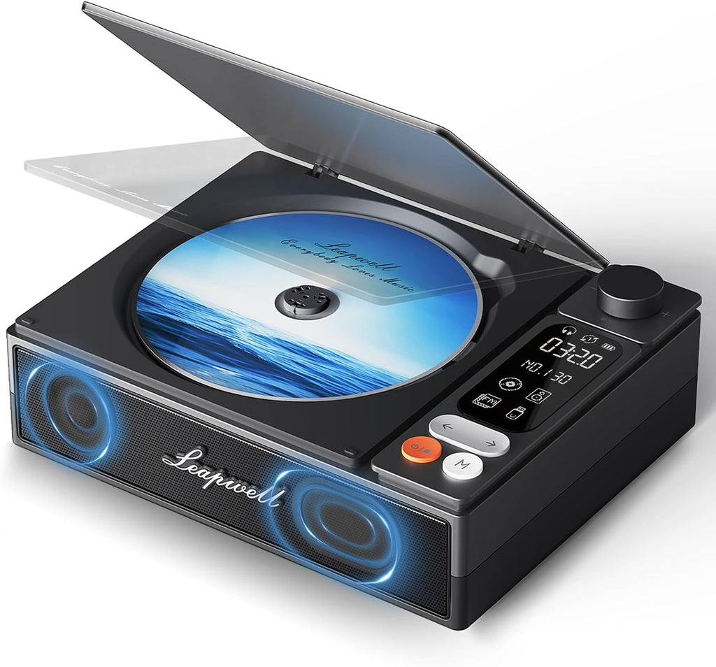 CD Player Portable Bluetooth Desktop CD Players for Home with Speakers Rechargeable Small Retro CD Player with LCD Screen Optical USB Black