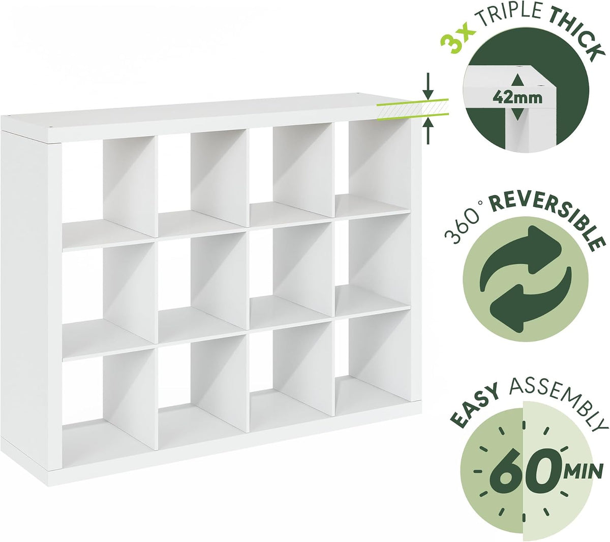 Cubicle Record Player Stand, 12-Cube Vinyl Record Storage, White