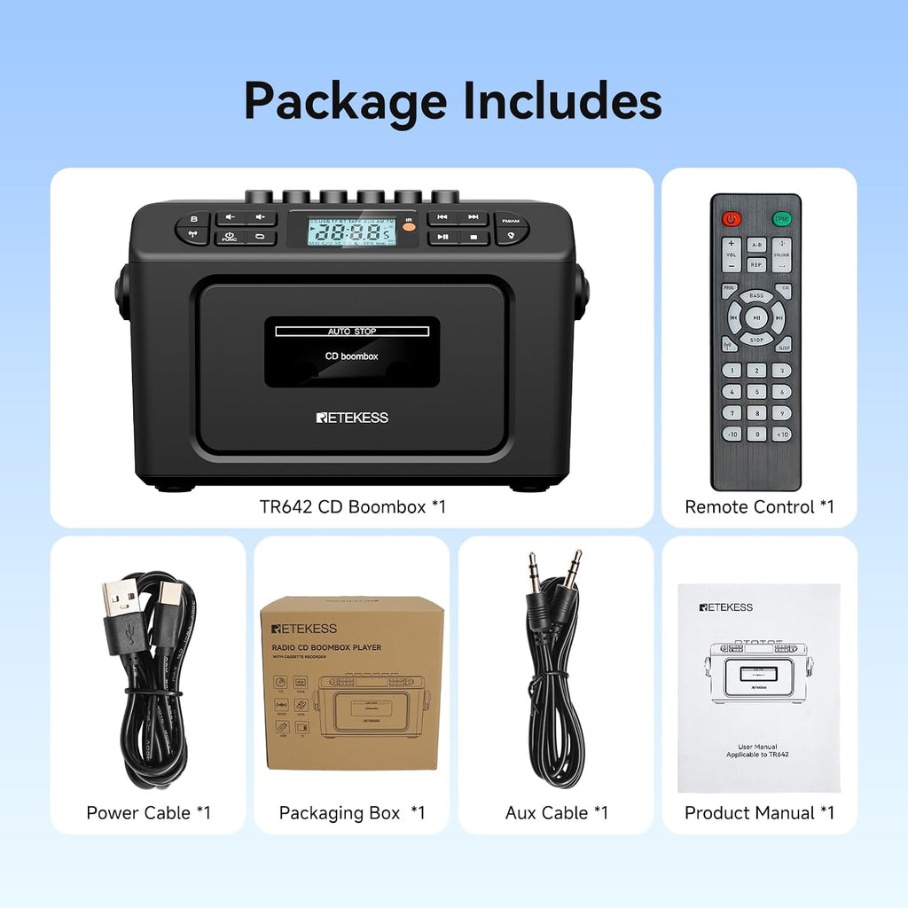 TR642 Boombox with CD and Cassette Player, Portable AM FM Radio