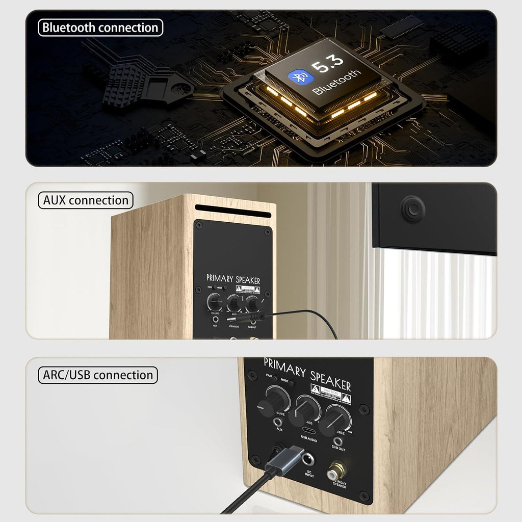 HOMAY BS3 Active Bluetooth Bookshelf Speakers, Wood Grain, Pair