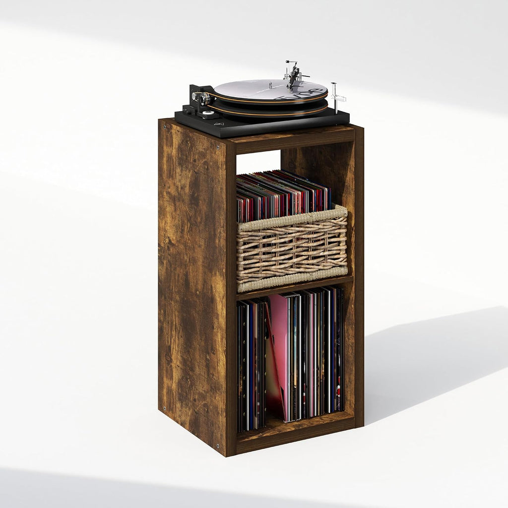 Cubicle Record Player Stand, 2-Cube Record Storage, Amber Pine
