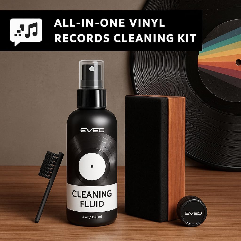 Vinyl Record Cleaning Kit - 4In1 Vinyl Record Cleaner Kit for Vinyl Records Albums. Vinyl Cleaner Includes XL Record Brush, Cleaning Liquid (4Oz), Duster & Stylus Cleaning Gel - Archival Standard