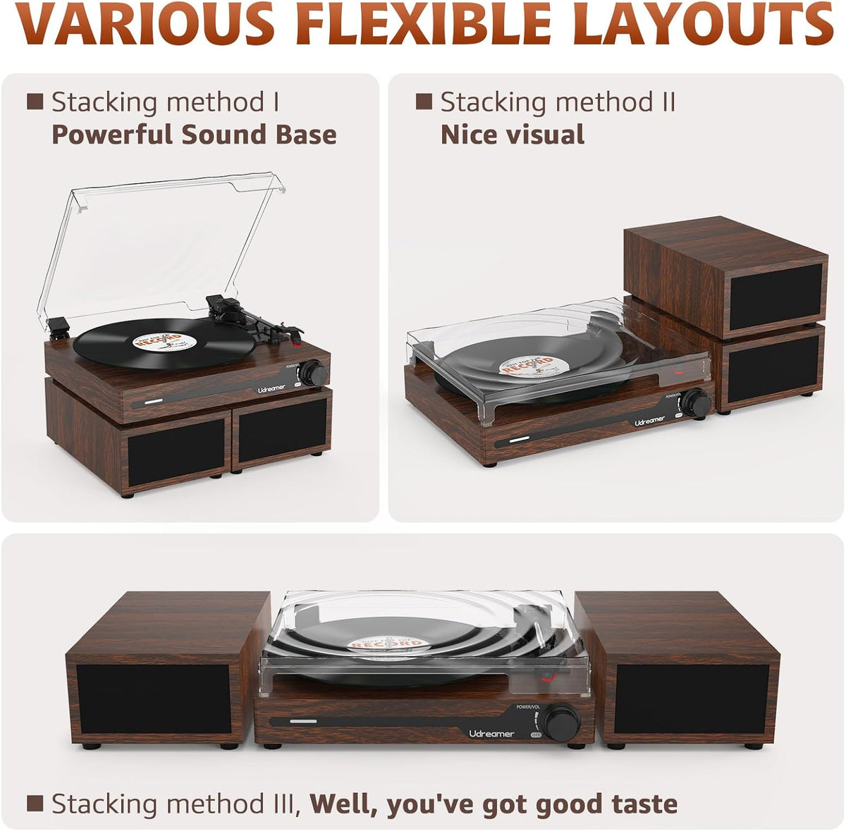 Vinyl Record Player with External Speakers, Bluetooth Turntable, Coffee