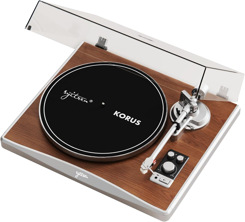 KORUS Vinyl Record Player Bluetooth Turntable,External Speakers