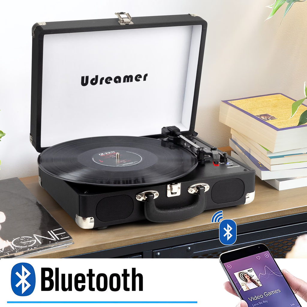 Vinyl Record Player with Speakers,Turntables for Vinyl Records,Portable Suitcase Vinyl Player (Tocadiscos De Vinilo),Black