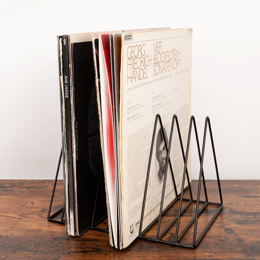 9 Slot Record Holder,Triangle Vinyl Record Storage, Black