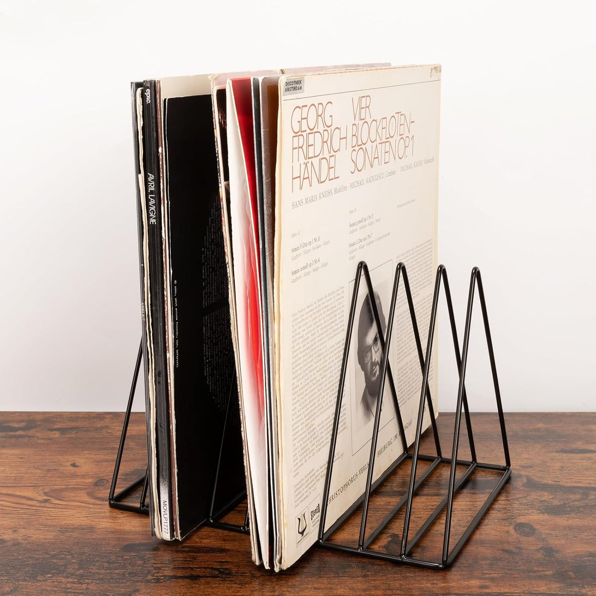 9 Slot Record Holder,Triangle Vinyl Record Storage, Black